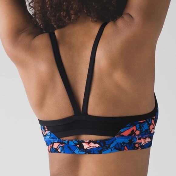 Lululemon Rise and Run Bra Sz 4 Mini Paint Harbor Blue Multi Black Strap - Picture 2 of 10